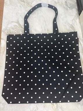 J. Crew Black Tote with White Polka Dots and Hearts